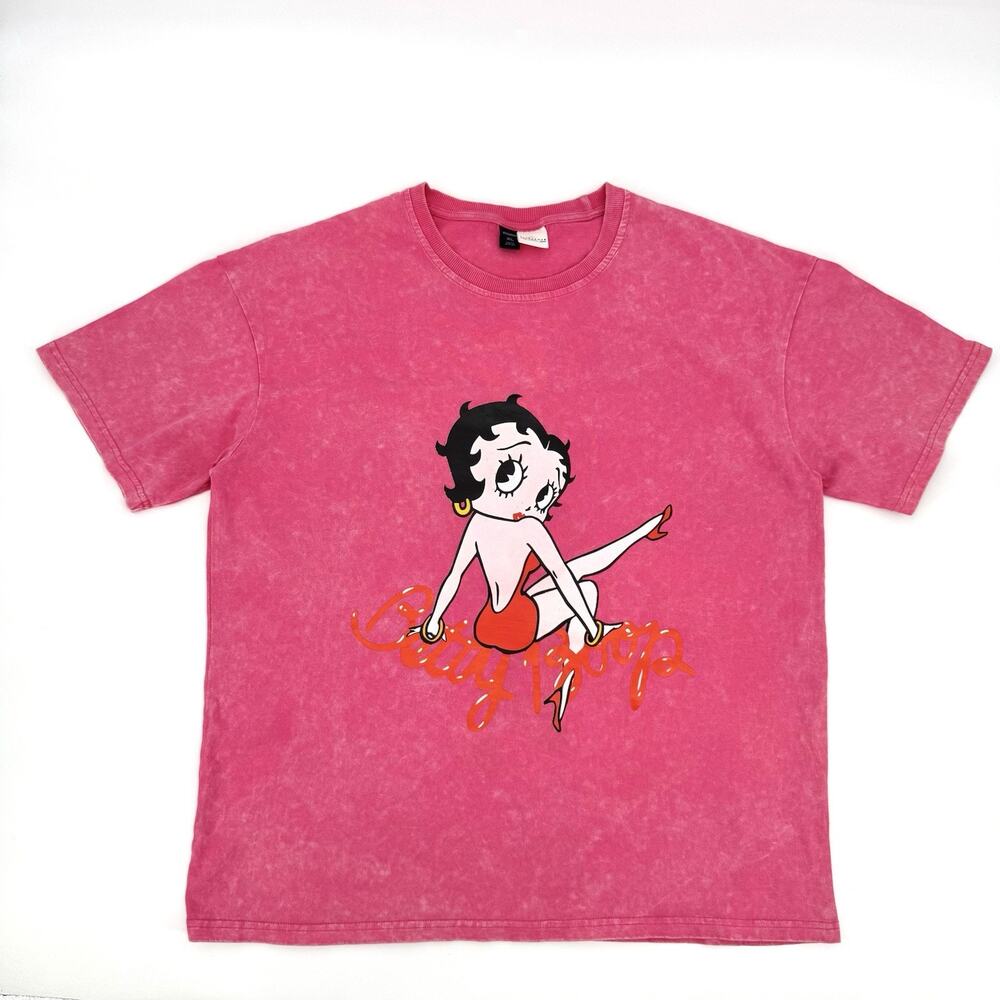 Betty Boop Women’s XL Pink Acid Wash Graphic T-Shirt Fleischer Studios Flirty